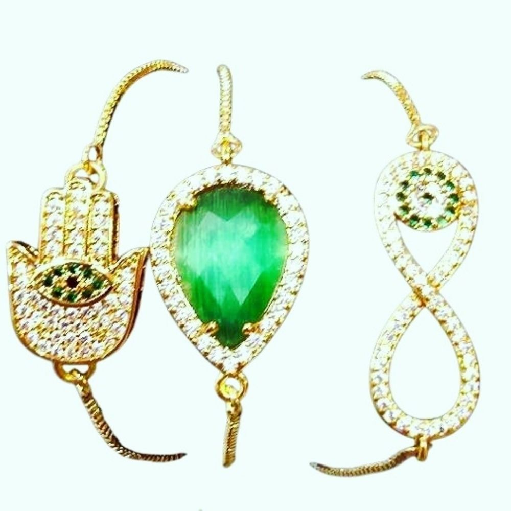Eye Candy LA CZ Hasma‎ + Infinity 18K Gold Plated Bracelet Trio